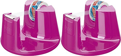 tesa Tischabroller, mit neuem Anti-Rutsch Boden, Modell Compact, inkl. 1 Rolle tesafilm (Doppelpack, pink)