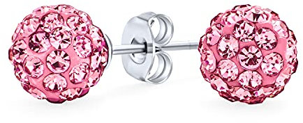 Orecchini A Perno A Palla Da Discoteca In Cristallo Rosa Chiaro Pavé Per Donne Adolescenti Dal Design Semplice E Di Base. Argento Sterling .925 - Dimensione 8MM