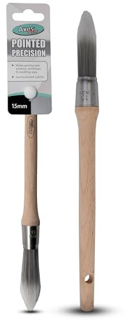 Axus Decor Pointed Precision Paint Brush (Grey Color) - 15mm - For All Sash Windows, Architraves & Mouldings, Smooth Finish, Eco-friendly Bamboo Handles, Anti-Rust Stainless Steel, Synthetic Filaments
