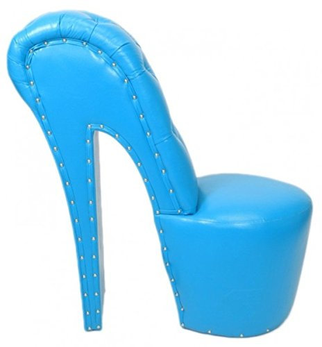 Casa Padrino High Heel Sessel mit Dekosteinen Hellblau Luxus Design - Designer Sessel - Club Möbel - Schuh Stuhl Sessel