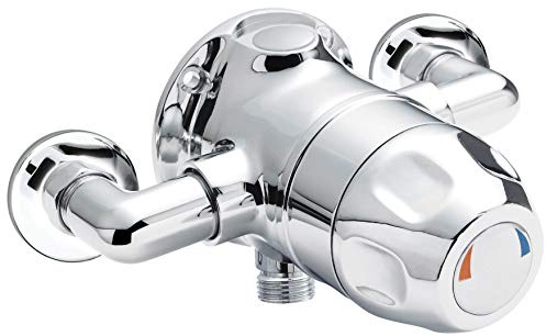 Nuie VSQ1 Commercial ǀ Modern Bathroom Exposed Sequential Thermostatic Shower Valve with Round Handle, 80mm x 205mm, Chrome