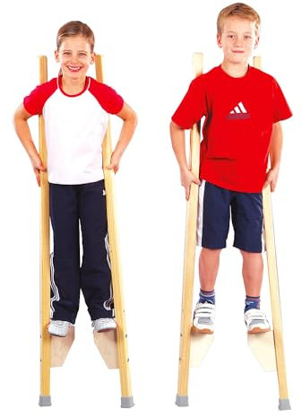 Sport-Thieme Kinderstelzen | 1 Paar Stelzen für Kinder bis 150 cm | Sicher, Stabil, Höhenverstellbar | Belastbar bis 90 kg | Ab 6 Jahren | Massives Buchenholz | Markenqualität