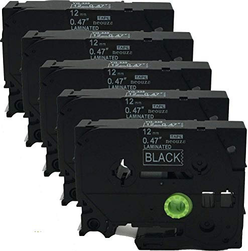 NEOUZA 5PK Compatible For Brother P-Touch Laminated Tze Tz Label Tape Cartridge 12mmx8m (TZe-335 White on Black)