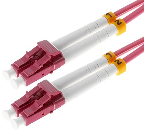 Helos LWL Patchkabel 50/125 μm, OM4 LC 7,5 m, LC Duplex Stecker, erikaviolett / dunkelrot, 115704