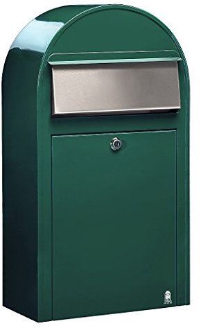 Bobi Grande S Briefkasten RAL 6005 grün, Klappe aus Edelstahl Wandbriefkasten