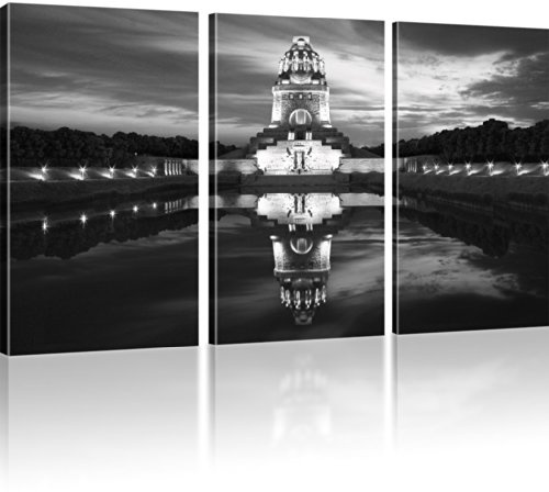 KL KUNSTLAB Wandbild Völkerschlachtdenkmal Leipzig Kunstdruck auf Leinwand Kunstdruck - 135x80 cm 3-Teilig: Schwarz-Weiss
