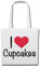 Reifen-Markt Tasche Umhängetasche I LOVE CUP CAKES - CUPCAKES - DONUTS - FRÜHSTÜCK - EIERKUCHEN Einkaufstasche Schulbeutel Turnbeutel in Weiß