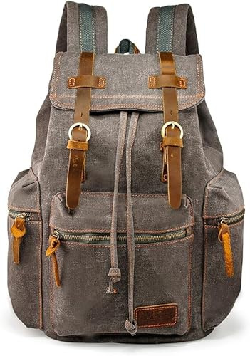 GEARONIC Vintage-Rucksack aus Segeltuch, lässiger Tagesrucksack für Männer und Frauen, 15 Zoll Laptoptasche, Reisen, Wandern, Camping, Grau, Large, Rucksack, Rucksäcke