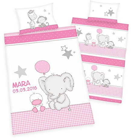 Wolimbo Baby Bettwäsche mit Namen 100x135 cm - Motiv Elefant - für Kinder Junge und Mädchen Set