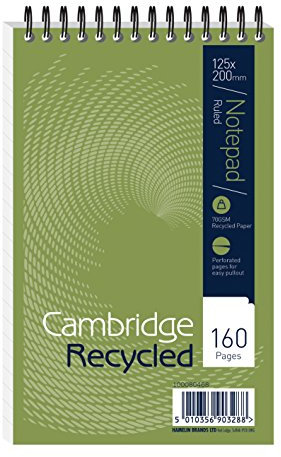 Cambridge Reporters-Notizblock, recycelt, Einband, Spiralbindung, 125 x 200 mm, liniert, 160 Seiten, 10 Stück, 100080468