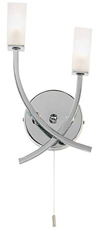 Endon Havana Chrome & Frosted Glass Twin G9 Dimmable Pull Cord Switch Wall Light