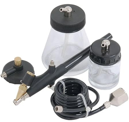 Neilsen CT0859 Air Brush Kit – Spray Pattern 3–50mm – 15–50psi – 1.5m Hose – Includes 57ml & 21ml Jars – 1/4in F x 1/8in M Connector – Ideal for Model Painting, Crafts & Hobby Use