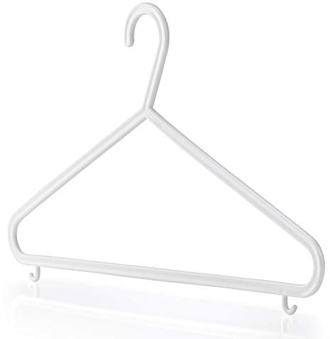 Hangerworld 10 Weiße Kleiderbügel aus hochwertigem Kunststoff mit Hosensteg und zwei Haken zum Aufhängen von Kleidungsstücken mit Schlaufen, Bügelbreite ca. 36 cm, ideal für Teenagerbekleidung, Hosen, Röcke, Cardigans, Pullover, Kleider und weitere Kleidungsstücke