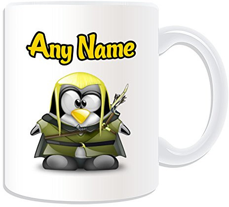 Personalisiertes Geschenk – Legolas Tasse (Pinguin Film Charakter Design Thema, weiß) – Jeder Name Nachricht auf Ihre Einzigartiges – Kostüm Film Superheld Held der Hobbit Herr Der Ringe Sindar Elf