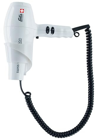 Solis Profi Haarföhn mit Wandhalterung, 3 Temperatur- und Gebläsestufen, Kaltluft-Taste, AC-Motor, 1800 Watt, Ionen-Technologie, Swiss Perfection (Typ 443), Weiß