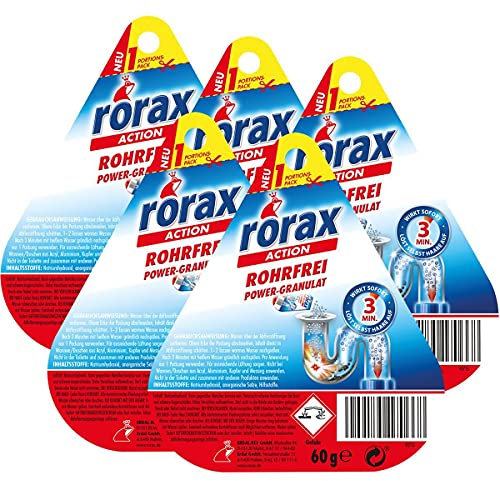 5x rorax Rohrfrei Power-Granulat Portionspack 60g - Wirkt sofort & löst selbst Haare auf
