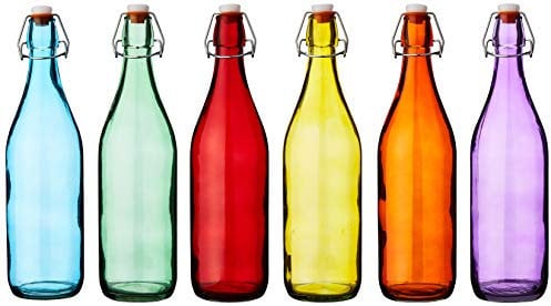 Bar@drinkstuff Bouteilles en Verre Coloré à Couvercle Pivotant 1 Litre, Bouteilles Rouge, Bleu, Orange, Vert, Jaune, Violet, Lot de 6