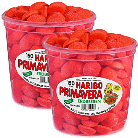 Haribo Primavera Erdbeeren Klein, Fruchtiger Schaumzucker, Süßwaren, 2er Pack (2x150 Stk)