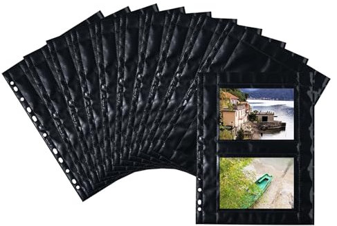 HERMA 7786 Fotohüllen für Ordner, 10 Stück, 10x15 cm quer, 2 Fächer geteilt, beidseitig bestückbare Fotophan Fotosichthüllen Sammelhüllen Postkartenhüllen Prospekthüllen mit Eurolochung, schwarz