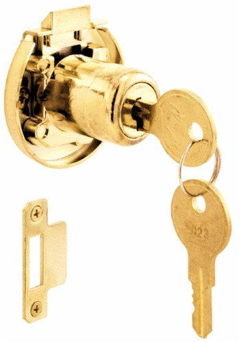 Prime-Line U 10667 Schrankschloss aus Messing, federbelastet, mit Schlüssel, Oberflächenmontage (Einzelpackung)