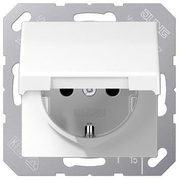 Jung 1520 NKL WW Schuko Steckdose 16 A 250 V mit Klappdeckel ohne Befestigungskrallen Serie AS 500 alpinweiß, 250 V