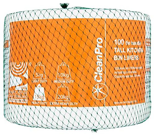 ( 100s Pack ) Clean Pro 100 Tie Handle Tall Kitchen Bin Liners