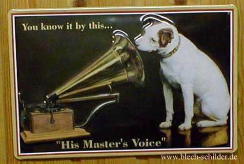Buddel-Bini Versand Blechschild Nostalgieschild His Masters Voice (Querformat) Hund Grammophon Schild Grammofon
