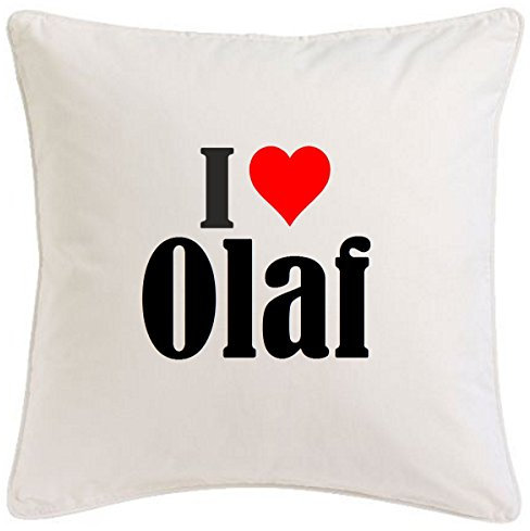 Kissenbezug I Love Olaf 40cmx40cm aus Mikrofaser geschmackvolle Dekoration für jedes Wohnzimmer oder Schlafzimmer in Weiß mit Reißverschluss