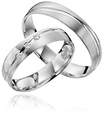 JR Paar Eheringe aus 585er Gold mit 3 Brillanten für Paare, inklusive Gravur, Farbe Weißgold, Weiß, Weißgold, Kein Edelstein