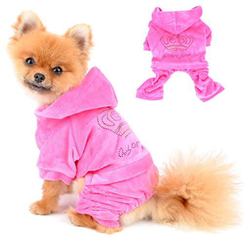 SELMAI Kapuzenpullis für Hunde Sport Outfits Kostüme für Kleine Hunde Bekleidung Weicher Samt Winterjacken Wintermäntel für Haustier Welpen Chihuahua Gehen Ausbildung Draussen Rosa L