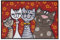 Salonloewe Fußmatte waschbar Katzenfamilie 50x75 cm HausTür-Eingangs-Matte lustig rot-bunt Tiere Fussabtreter