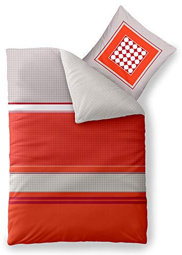 aqua-textil Trend Bettwäsche 155x220 cm 2tlg. Baumwolle Bettbezug Tabita Streifen Punkte Grau Rot Orange