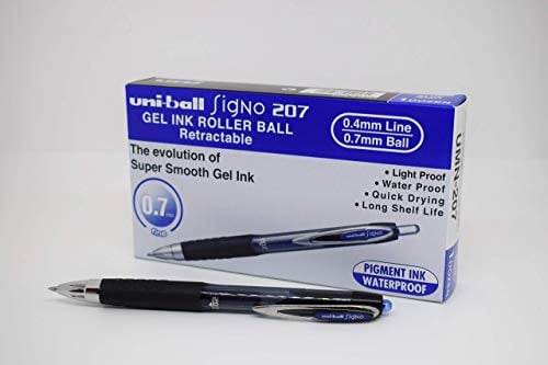 Uni-Ball SigNo 207 Gel-Tintenroller mit Druckmechanik 0,7 mm F-Spitze 0,5 mm Strichbreite 12 Stück schwarz