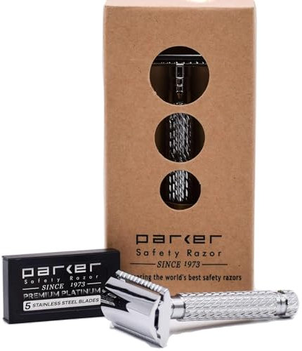 Parker Safety Razor 94R Hefty Doppelkanten-Sicherheitsrasierer & 5 Premium-Klingen