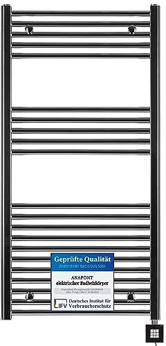 anapont elektrischer Badheizkörper - gerade - chrom - Timer-Funktion - Handtuchheizkörper - Badheizung elektrisch - Handtuchheizung - Made in Germany (KTX 2, 1175h x 600b)