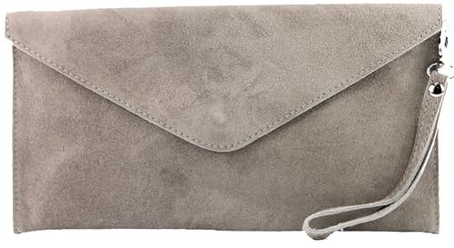 modamoda de T106 Damen Wildleder Rauleder Clutch Umhängetasche Abendtasche handmade in Italy, Farbe:Beigegrau
