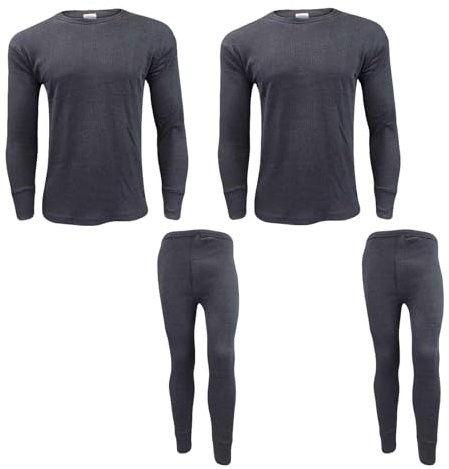 Gaffer Mens Thermal Sets 2 Pack Long Sleeve Tshirt Johns Bottoms T Shirt Ski Wear Dark Grey Charcoal X-Large XL