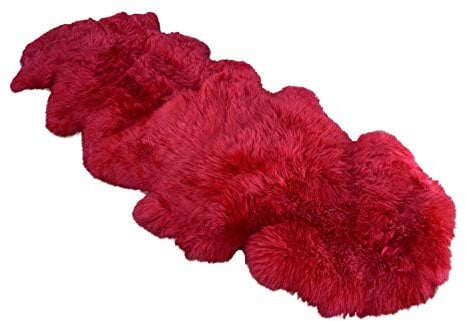 Naturasan Doppel Schaffell Lammfell-Teppich Vorleger Duo (aus 2 Fellen), Flokati, Shaggy, Designer Langflor Felldecke Auflage Fellteppich (Bordeaux/Rot)