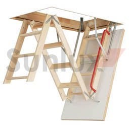 Madera de madera plegable Optistep escalera para desván ático o escaleras. Marco W60 cm x L120cm H hasta 280 cm y aislada trampilla