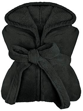 npluseins extra weicher Kapuzen-Bademantel aus Kuschelfleece - in modernen Farben und verschiedenen Größen - unisex & wadenlang, M, schwarz