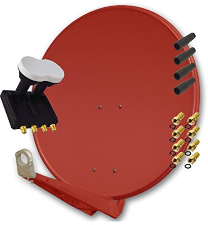 Premium X Deluxe 85 Alu Antenne Digital SAT Schüssel in Ziegelrot mit Quad Monoblock LNB 3° für 2 Teilnehmer Astra 19,2° Eutelsat 16°