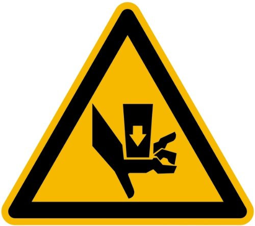 LEMAX® Aufkleber Warnschild, Warnung vor Quetschgefahr durch Einpreßwerkzeug - praxisbewährt Folie selbstkl. gelb/Symbolfarbe: schwarz/Randfarbe: schwarz, 100mm