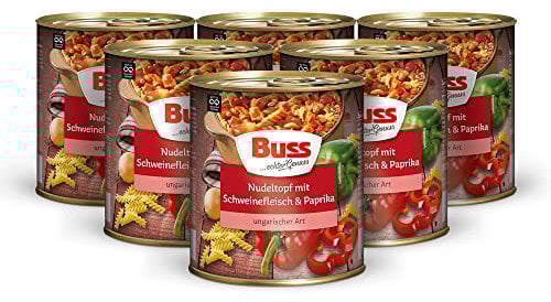 Buss Rustikale Gerichte - Nudeltopf nach ungarischer Art mit Paprika und Schweinefleisch - Lang haltbare Fertiggerichte zum schnellen Aufwärmen in Mikrowelle & Topf - 6 x 800g