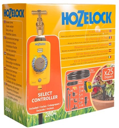 HOZELOCK - Drip Irrigation Kit 25 Pots : Ideal for Pots, Window Boxes and Vegetable Gardens, Easy to Use, Supplied with 25m of Hose and a Timer for Precise, Independent Watering [2804 1240]
