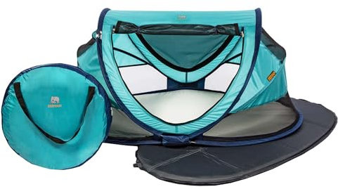 Deryan Kleinkind Reisebett mit Matratze ab Geburt bis 4,5 Jahre - Pop Up Kleinkindbett Babyzelt in 2 Sekunden aufgestellt - inkl. Moskitonetz & Reisetasche - 136x84x62cm (Ocean)
