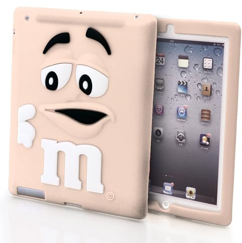 Soft Silicone 3D M&M Bean Chocolate Candy MM Case Cover For Apple iPad Mini 1st & 2nd Generation (Cream)