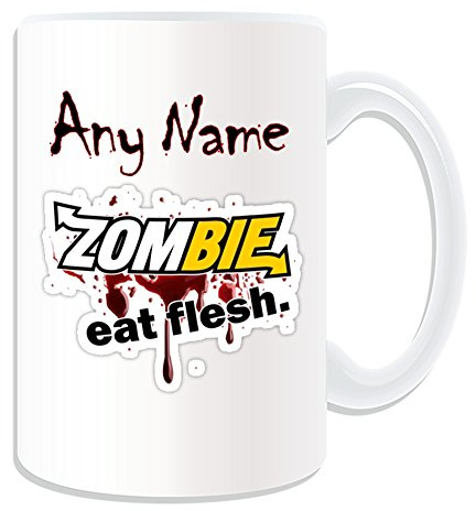 Unigift personalisierbares Geschenk – Große Tasse mit Zombie Eat Flesh (Gruseliges Design, weiß) – jeder Name Nachricht einzigartig – Evil Outbreak Undead Walking Dead Voodoo Bloody Apocalypse Subway