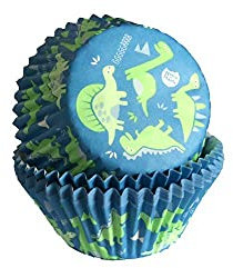50 Papier Muffinförmchen Dino, blau/grün