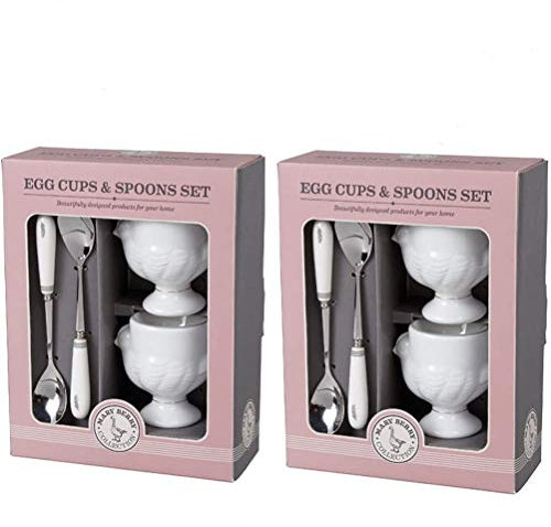 Mary Berry 2 Boxed Sets of Chicken Egg Cups & Spoons Bone China Egg Cups & Spoon Handles British Bake Off