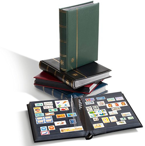 Briefmarken-Sammel-Album, Einsteckbuch Premium, DIN A4, 64 schwarze Seiten, wattierter Ledereinband, blau